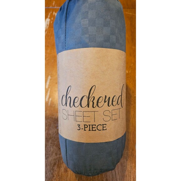 Twin Sheet Set 3 Piece New Grey Checkered Ultrasoft Hypoallergenic - Picture 4 of 4